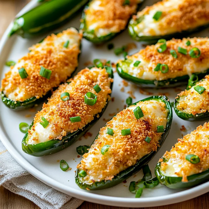 Crispy Air Fryer Jalapeño Poppers on a white plate garnished with green onions, golden and steaming fresh