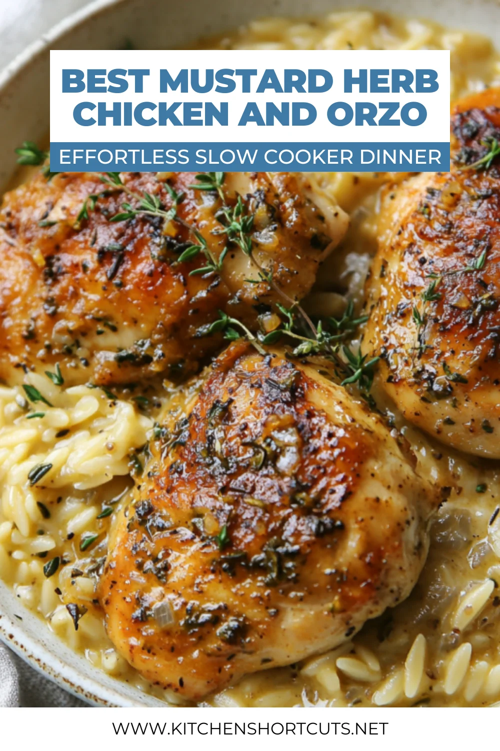 Easy Slow Cooker Mustard Herb Chicken and Creamy Orzo Recipe Slow Cooker Mustard Herb Chicken and Creamy Orzo