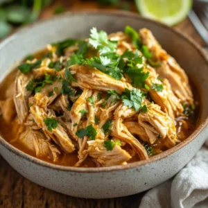 Bowl of Crockpot Hawaiian Chicken topped with fresh cilantro and lime zest, served with a fork on a wooden table