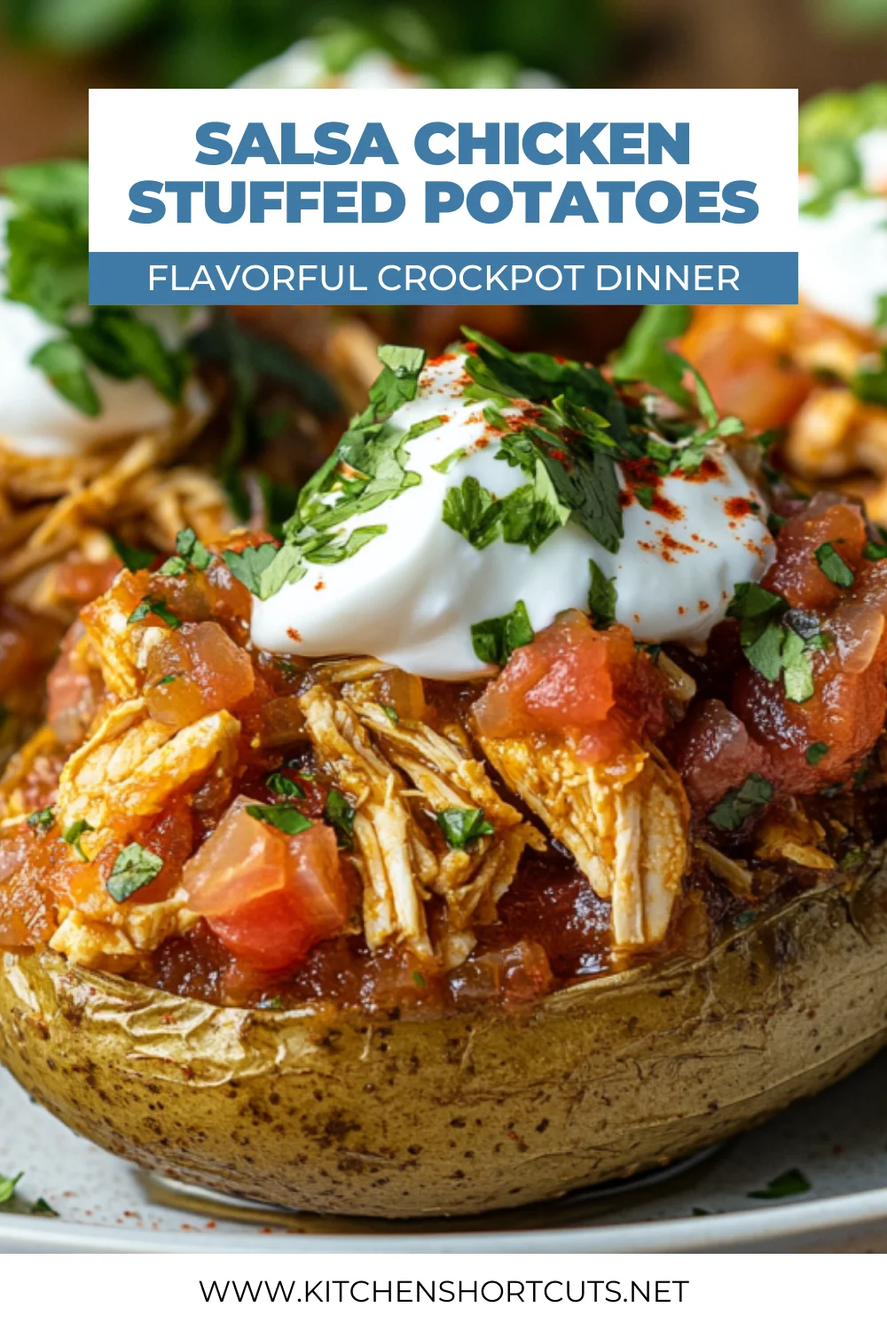 Crockpot Salsa Chicken Stuffed Potatoes