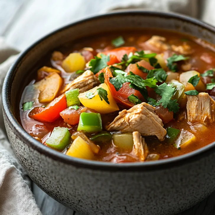 Crockpot Southwest Turkey Stew - Easy, Flavorful, Time-Saving Meal Bowl of Crockpot Southwest Turkey Stew garnished with cilantro, showcasing vibrant veggies and tender turkey
