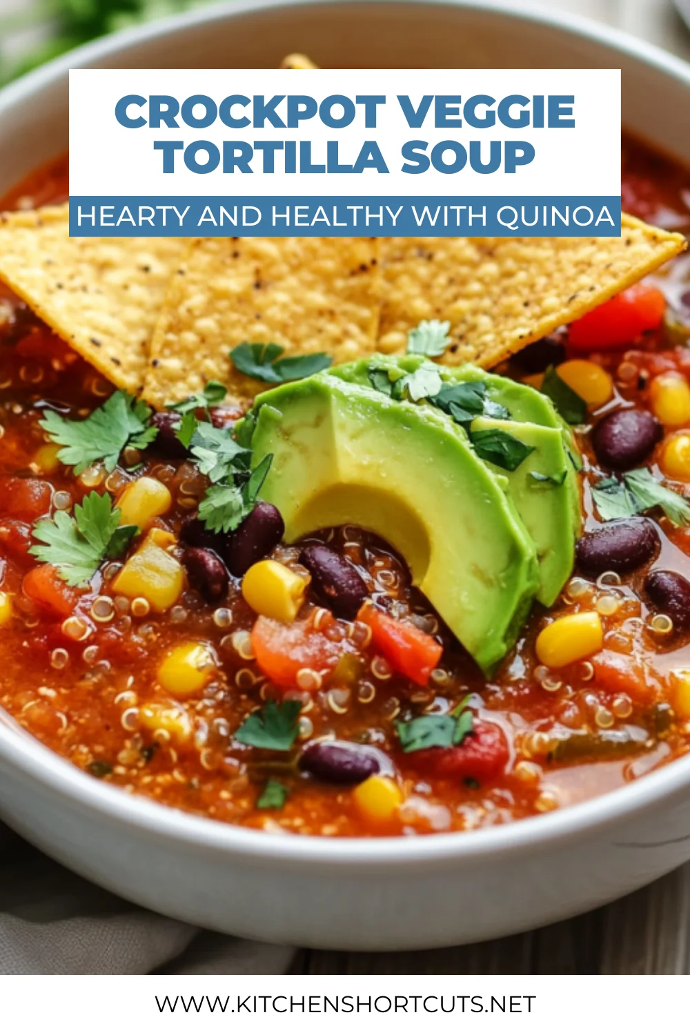 Crockpot Spicy Vegetarian Tortilla Soup with Quinoa