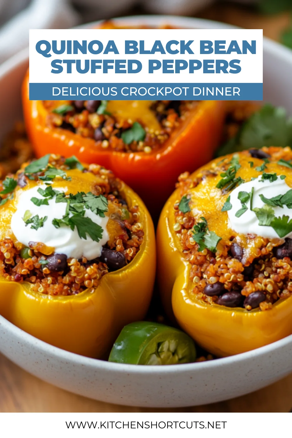 Quinoa Black Bean Crockpot Stuffed Peppers